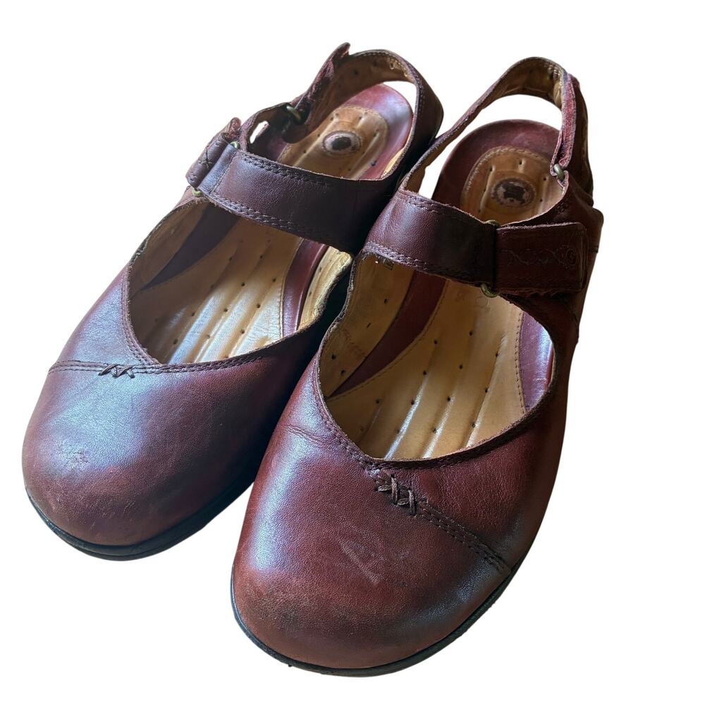 Clarks Unstructured Mary Jane Slingback Shoes Women's 8.5 M Burgundy Leather Art